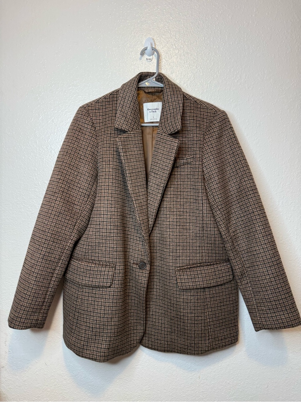 Abercrombie & Fitch Wool Blend Blazer Houndstooth Size Large Academia Preppy